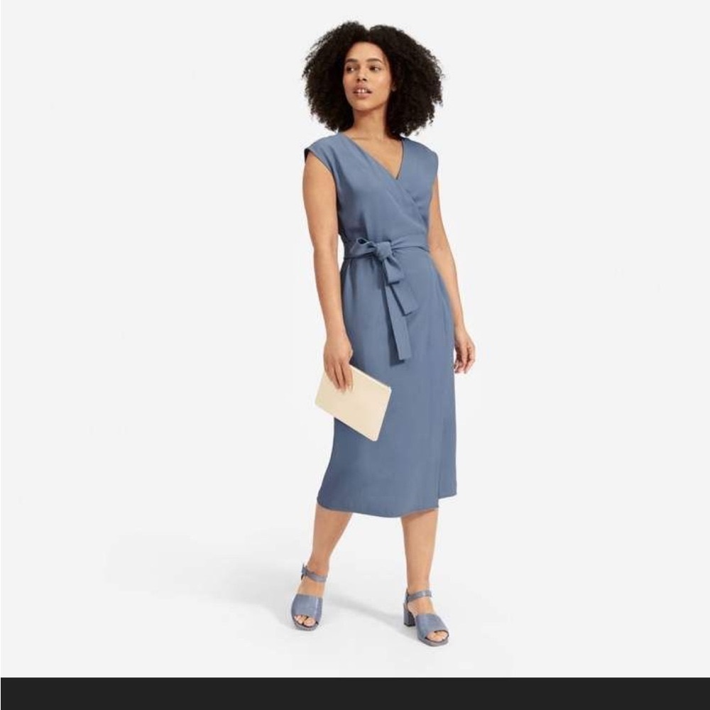 NWT Everlane Japanese GoWeave midi wrap dress with pockets